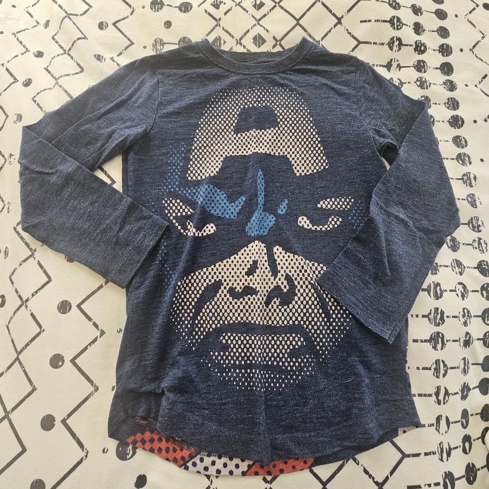 Marvel × Next Collab Capatin America Graphic Long Sleeve T-Shirt, Size 6